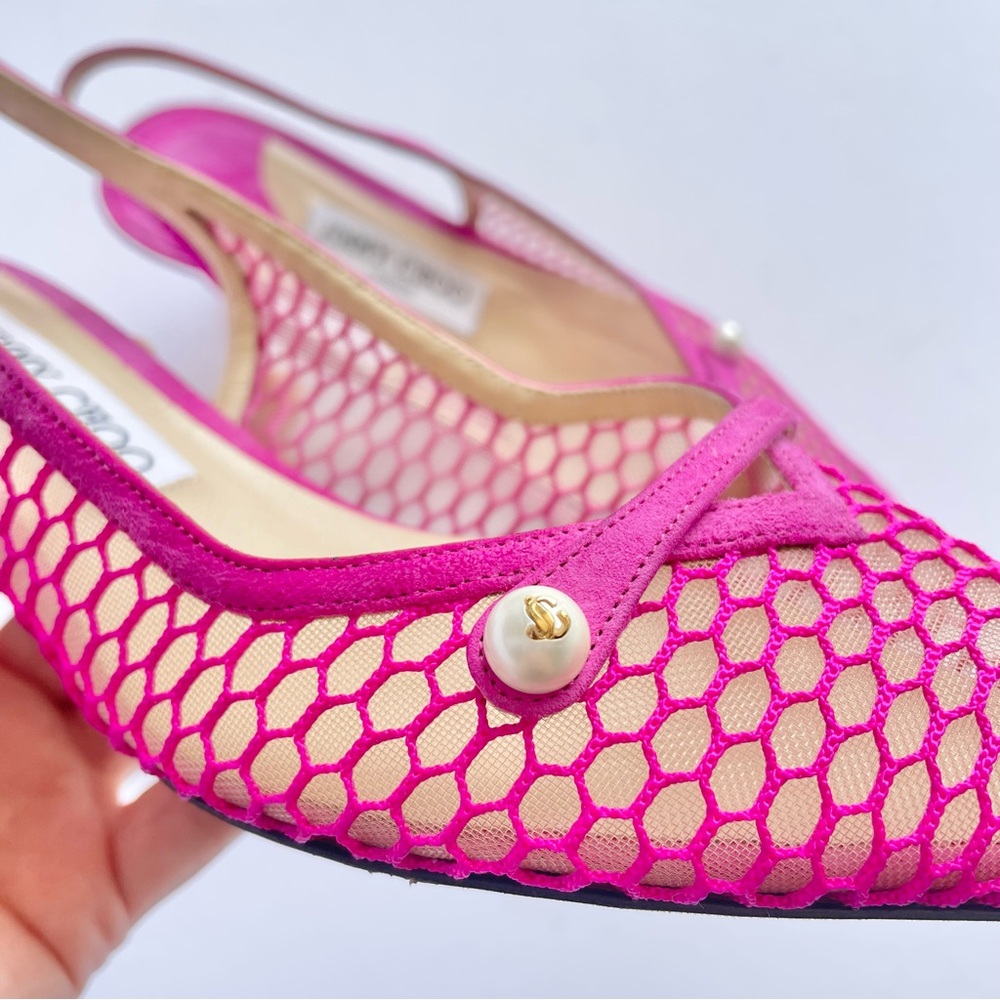 Jimmy Choo Amita Pink 45 Mesh Slingback Kitten‎ Heels with pearls - Picture 4 of 8